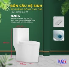 Bồn Cầu 1 Khối, Nắp Đóng Êm Men Sứ Nano Chống Bám 8206