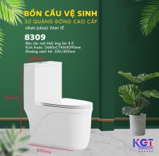 Bồn Cầu 1 Khối, Nắp Đóng Êm Men Sứ Nano Chống Bám 8309
