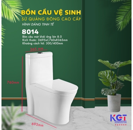 Bồn Cầu 1 Khối, Men Sứ Nano Cao Cấp Chống Bám 8014