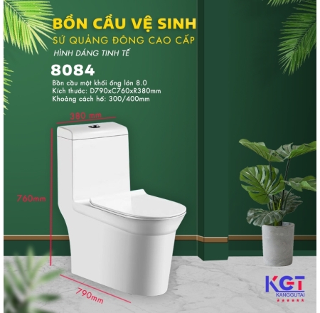 Bồn Cầu Một Khối Xả Xoáy Men Phủ Nano Cao Cấp 8084