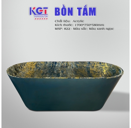 Bồn Tắm Nằm Acrylic 822( Trắng Sứ, Xanh Ngọc, Xanh Cẩm Thạch, Cam, Trắng Ngọc, Vàng )