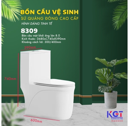 Bồn Cầu 1 Khối, Nắp Đóng Êm Men Sứ Nano Chống Bám 8309