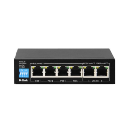 250M 6-Port 10/100 Switch with 4 PoE Ports (60W) and 2 Uplink Ports